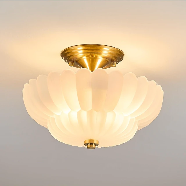 Main image of 11.8" Vinatge Scalloped Glass Semi Flush Mount Ceiling Light