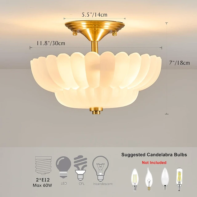 Alt view image 2 of 6 - 11.8" Vinatge Scalloped Glass Semi Flush Mount Ceiling Light