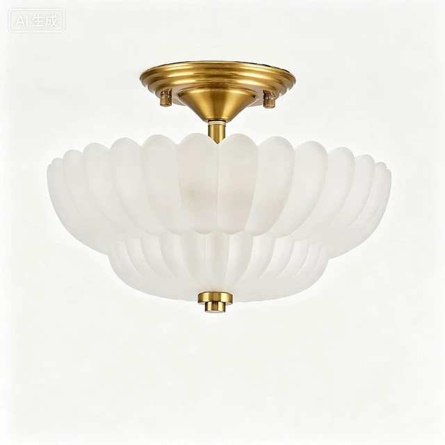 Alt view image 3 of 6 - 11.8" Vinatge Scalloped Glass Semi Flush Mount Ceiling Light
