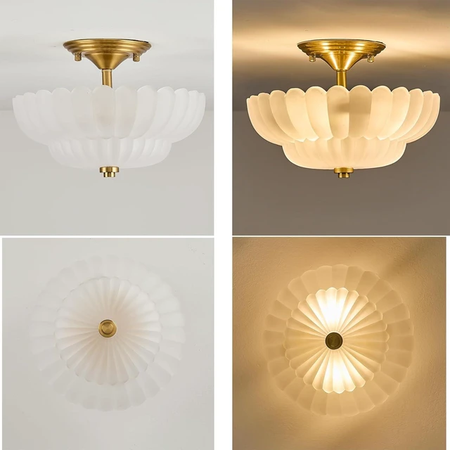 Alt view image 5 of 6 - 11.8" Vinatge Scalloped Glass Semi Flush Mount Ceiling Light