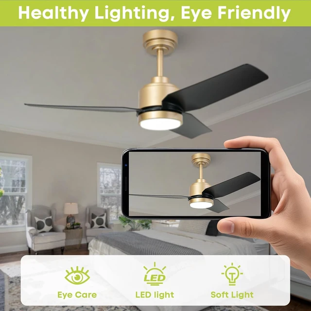 Alt view image 3 of 7 - 42 Inch Black Ceiling Fans with Lights and Remote/APP, Modern Ceiling Fan for Living Room Outdoor Ceiling Fan 6-Speed Adjustable Reversible DC Motor Timer Noiseless 3CCT Dimmable for Bedroom Office