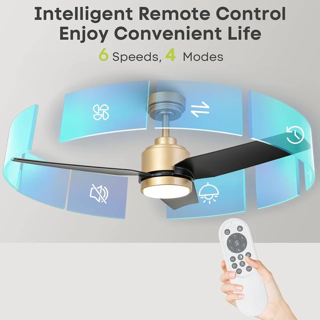 Alt view image 5 of 7 - 42 Inch Black Ceiling Fans with Lights and Remote/APP, Modern Ceiling Fan for Living Room Outdoor Ceiling Fan 6-Speed Adjustable Reversible DC Motor Timer Noiseless 3CCT Dimmable for Bedroom Office