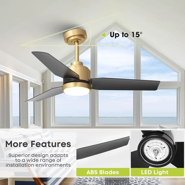 Alt view image 6 of 7 - 42 Inch Black Ceiling Fans with Lights and Remote/APP, Modern Ceiling Fan for Living Room Outdoor Ceiling Fan 6-Speed Adjustable Reversible DC Motor Timer Noiseless 3CCT Dimmable for Bedroom Office