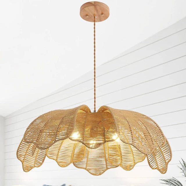 Main image of 3-Light Rattan Chandelier, 27" Large Boho Pendant Light