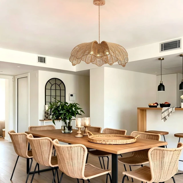 Alt view image 3 of 7 - 3-Light Rattan Chandelier, 27" Large Boho Pendant Light
