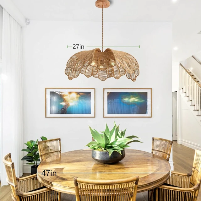 Alt view image 2 of 7 - 3-Light Rattan Chandelier, 27" Large Boho Pendant Light