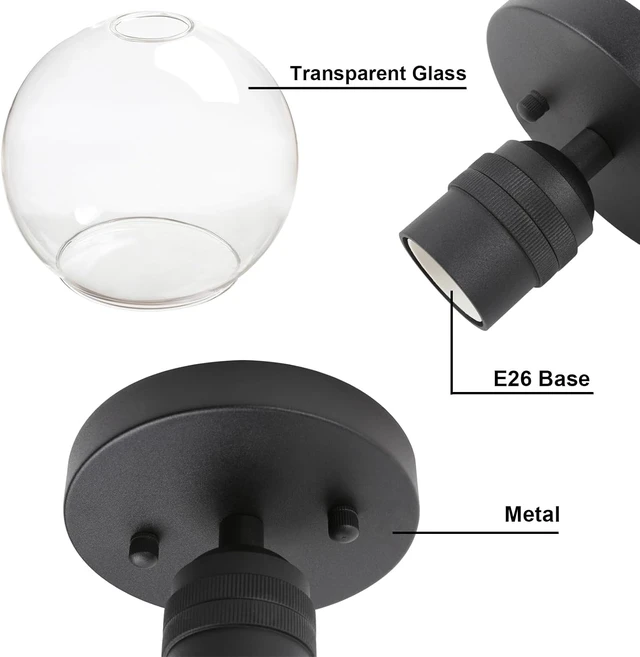 Alt view image 6 of 7 - Yosoan Black Vintage Flush Mount Ceiling Light Fixture