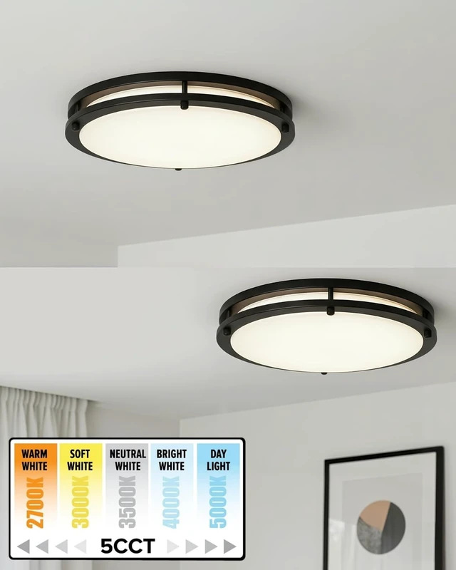 Alt view image 3 of 7 - 15in Flush Mount Ceiling Light Fixture Black 1Pack, 5CCT Wattage Adjustable