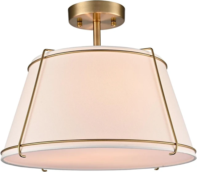 Main image of Semi Flush Mount Ceiling Light with Gold Metal Fabric Drum Shade