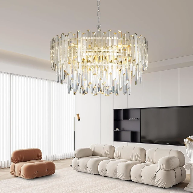 Main image of 24" Modern Crystal Chandelier, 3-Tier Chrome Pendant Light with 8 Lights, Luxury K9 Crystal Ceiling Fixture for Dining Room Living Room Foyer