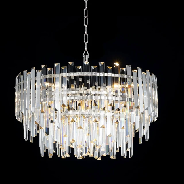 Alt view image 2 of 7 - 24" Modern Crystal Chandelier, 3-Tier Chrome Pendant Light with 8 Lights, Luxury K9 Crystal Ceiling Fixture for Dining Room Living Room Foyer