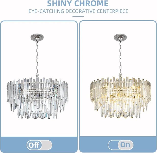 Alt view image 7 of 7 - 24" Modern Crystal Chandelier, 3-Tier Chrome Pendant Light with 8 Lights, Luxury K9 Crystal Ceiling Fixture for Dining Room Living Room Foyer