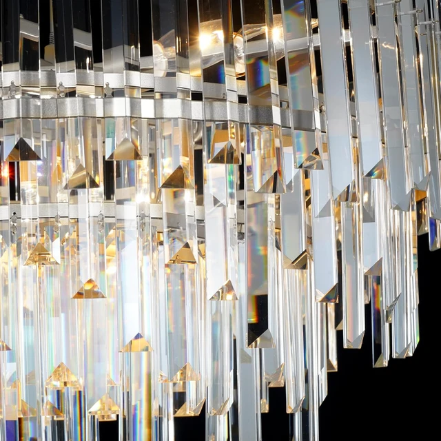 Alt view image 3 of 7 - 24" Modern Crystal Chandelier, 3-Tier Chrome Pendant Light with 8 Lights, Luxury K9 Crystal Ceiling Fixture for Dining Room Living Room Foyer