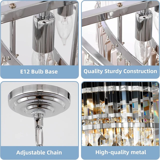 Alt view image 6 of 7 - 24" Modern Crystal Chandelier, 3-Tier Chrome Pendant Light with 8 Lights, Luxury K9 Crystal Ceiling Fixture for Dining Room Living Room Foyer