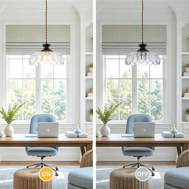 Alt view image 4 of 7 - Pendant Light with Clear Flower Patterned Glass,Vintage Light Pendant Lighting Fixtures Adjustable Height,Black Hanging Ceiling Lamp Fixture for Kitchen Island,Bedroom Dining Room