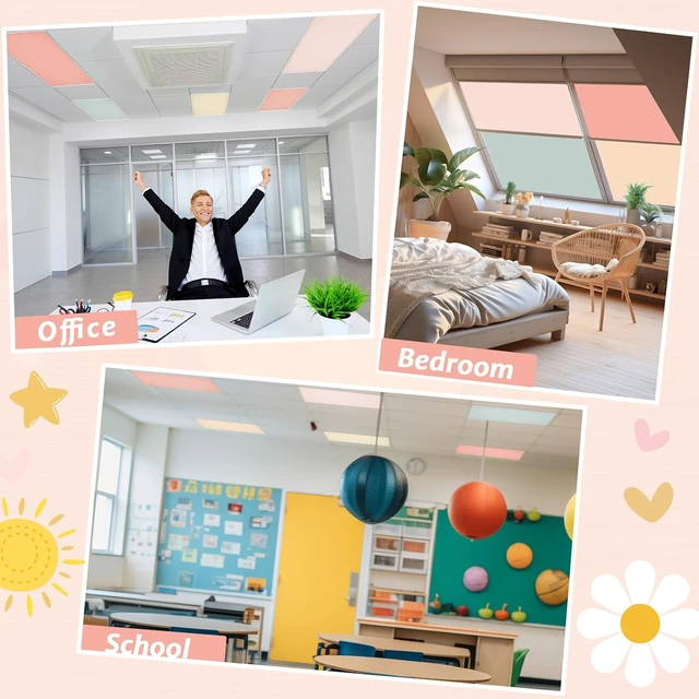 Alt view image 5 of 7 - 6 Pcs Fluorescent Light Covers with 60 Magnets Decorative for Classroom Ceiling Lights 4 x 2 Feet Magnetic Light Cover Filter Easy Install for Office Hospital Home Ceiling Supplies (Retro Rainbow)