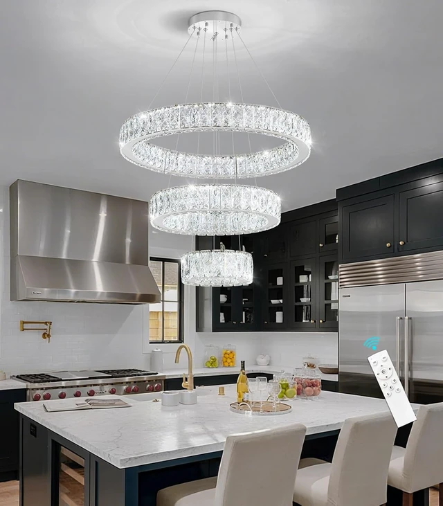 Alt view image 2 of 7 - Modern Crystal Chandelier 36W Dimmable LED Ceiling Light Fixture with Remote Luxury Adjustable Pendant Light for Living Room Dining Room Silver