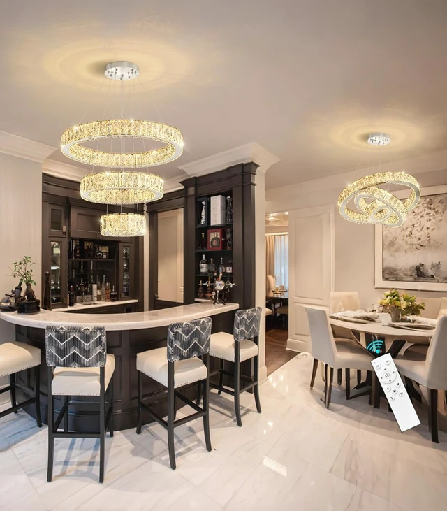 Alt view image 4 of 7 - Modern Crystal Chandelier 36W Dimmable LED Ceiling Light Fixture with Remote Luxury Adjustable Pendant Light for Living Room Dining Room Silver