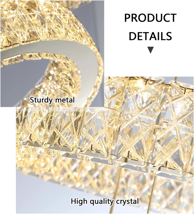 Alt view image 5 of 7 - Modern Crystal Chandelier 36W Dimmable LED Ceiling Light Fixture with Remote Luxury Adjustable Pendant Light for Living Room Dining Room Silver