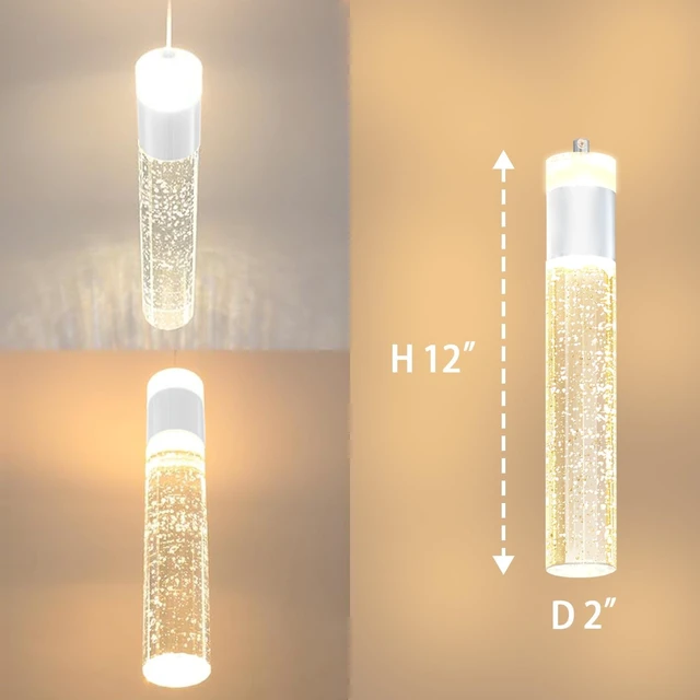 Alt view image 4 of 7 - Modern LED Chrome Crystal Pendant Light Kitchen Island, Bedroom Bedside Hanging Ceiling Lamp with Crystal Bubble Column, Dimmable 3000k-6000k 1-Light Independent