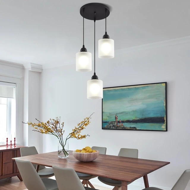 Alt view image 2 of 7 - 3 Lights Industrial Pendant Light with Glass Shade Matte Black Pendant Lighting Adjustable Industrial Retro Style Hanging Light,Kitchen Island Farmhouse Pendant Lights Fixtures for Kitchen,Farmhouse