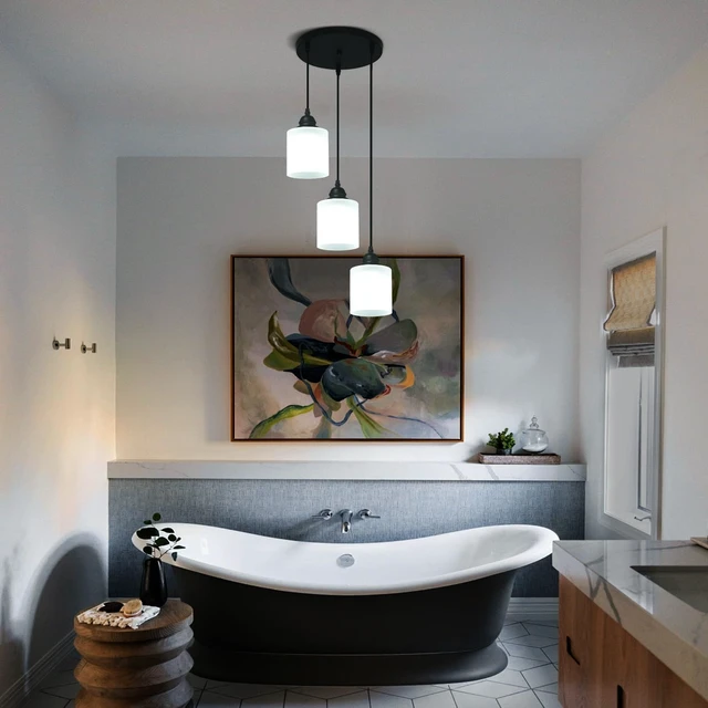 Alt view image 6 of 7 - 3 Lights Industrial Pendant Light with Glass Shade Matte Black Pendant Lighting Adjustable Industrial Retro Style Hanging Light,Kitchen Island Farmhouse Pendant Lights Fixtures for Kitchen,Farmhouse