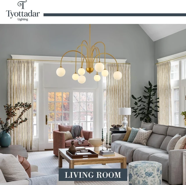 Alt view image 3 of 7 - Modern Gold Sputnik Chandelier 8-Light Mid Century Chandeliers with Milk Glass Globe Shades Luxury Large Pendant Light Fixture for Foyer Dining Room Living Room Staircase