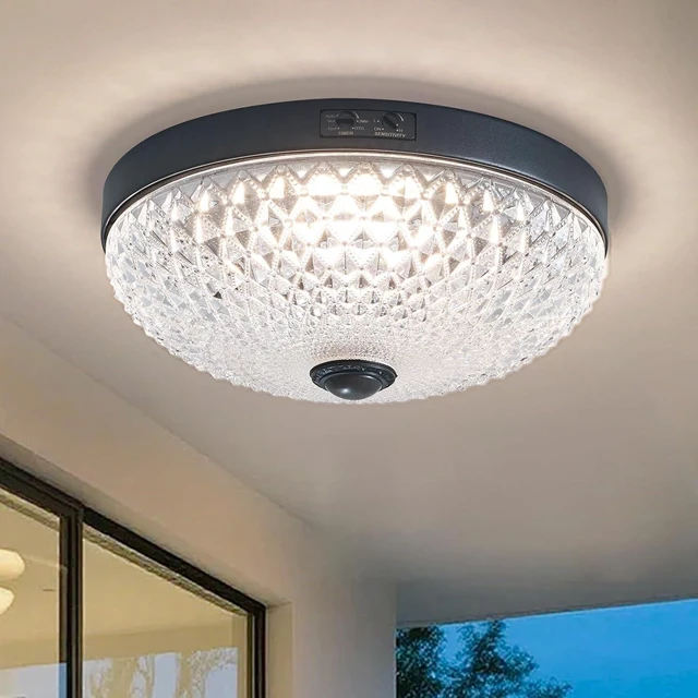 Main image of Motion Sensor Outdoor Flush Mount Ceiling Light, Industrial Glass Rustic Light LED Ceiling Lamp for Porch, Entryway, Garage