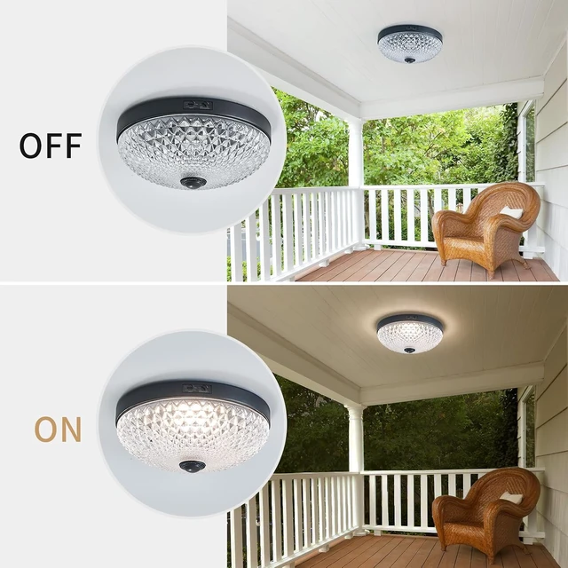 Alt view image 2 of 7 - Motion Sensor Outdoor Flush Mount Ceiling Light, Industrial Glass Rustic Light LED Ceiling Lamp for Porch, Entryway, Garage