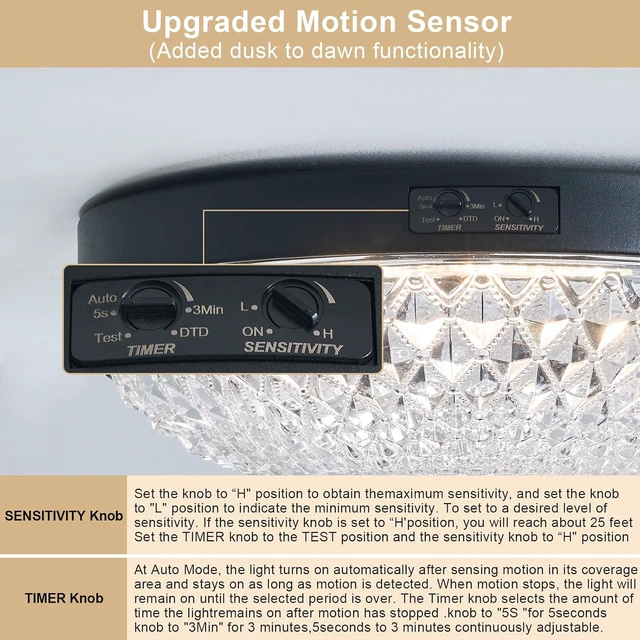 Alt view image 3 of 7 - Motion Sensor Outdoor Flush Mount Ceiling Light, Industrial Glass Rustic Light LED Ceiling Lamp for Porch, Entryway, Garage