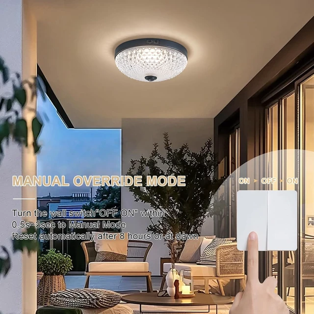 Alt view image 4 of 7 - Motion Sensor Outdoor Flush Mount Ceiling Light, Industrial Glass Rustic Light LED Ceiling Lamp for Porch, Entryway, Garage