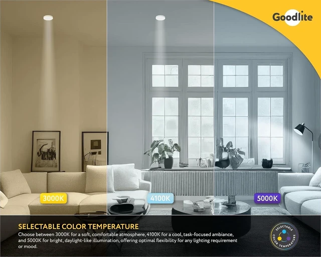 Alt view image 3 of 7 - Goodlite 8-inch 24W - LED Recessed Ultra-Thin Square Slim Wafer Downlight, Dimmable (Triac), 2200 Lumens, 3 Color Selectable 3000K-4100K-5000K, CRI 90+, ETL Listed, 50k Hour, 225W Equal, 1ct (G-20229)