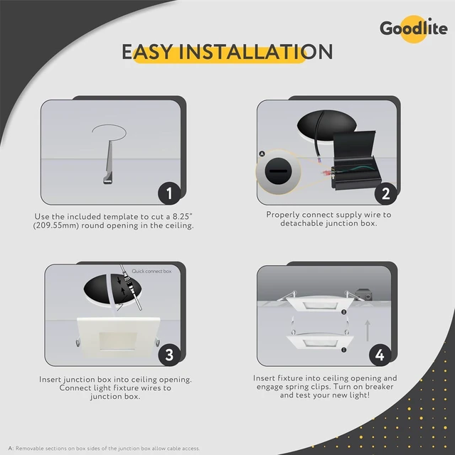 Alt view image 7 of 7 - Goodlite 8-inch 24W - LED Recessed Ultra-Thin Square Slim Wafer Downlight, Dimmable (Triac), 2200 Lumens, 3 Color Selectable 3000K-4100K-5000K, CRI 90+, ETL Listed, 50k Hour, 225W Equal, 1ct (G-20229)