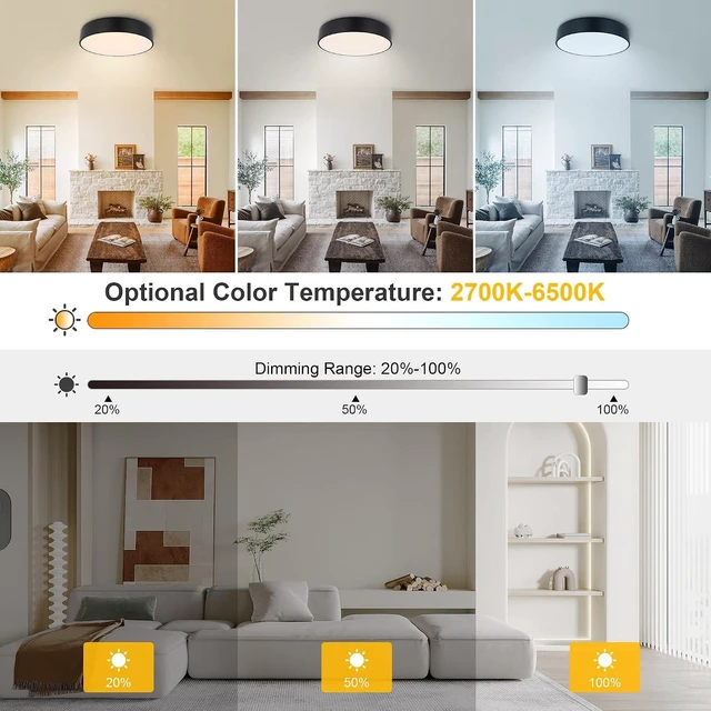 Alt view image 6 of 7 - Kalium 13" Flush Mount Ceiling Light Fixture with Remote 18W Dimmable 3CCT