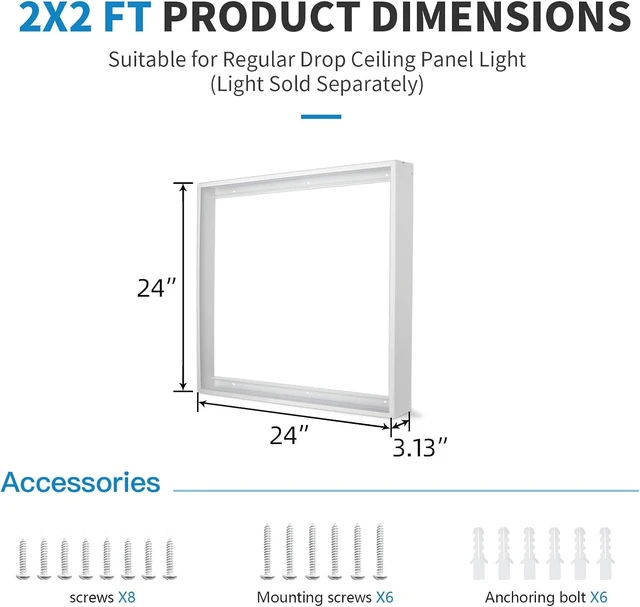 Alt view image 3 of 7 - 2 Pcs 2x2FT Aluminum Surface Mount Kit for LED Flat Panel Light, Surface Mounting Bracket Kit, 24"x 24" Ceiling Light Frame, Good for Panel and Drop Ceiling Troffer Light Fixtures