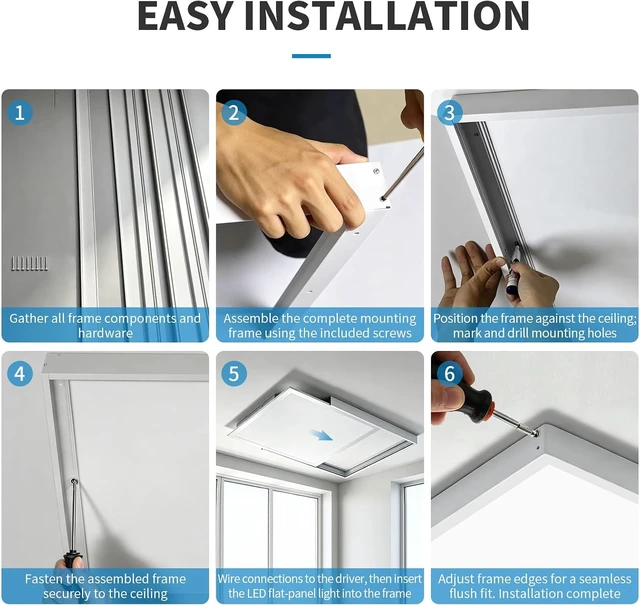 Alt view image 5 of 7 - 2 Pcs 2x2FT Aluminum Surface Mount Kit for LED Flat Panel Light, Surface Mounting Bracket Kit, 24"x 24" Ceiling Light Frame, Good for Panel and Drop Ceiling Troffer Light Fixtures