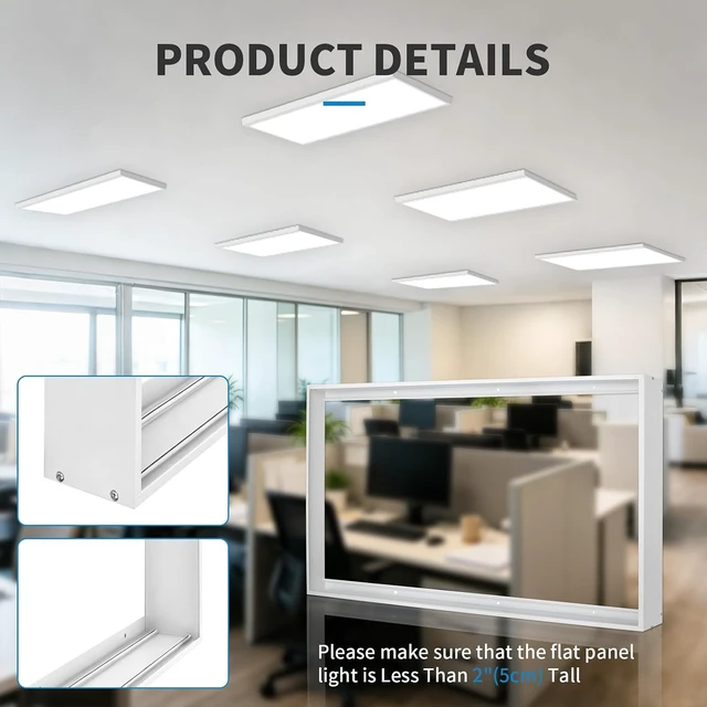 Alt view image 4 of 7 - 2 Pcs 2x2FT Aluminum Surface Mount Kit for LED Flat Panel Light, Surface Mounting Bracket Kit, 24"x 24" Ceiling Light Frame, Good for Panel and Drop Ceiling Troffer Light Fixtures