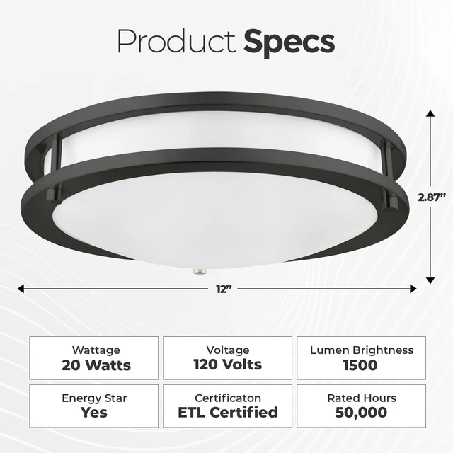 Alt view image 2 of 6 - Diodesy- 12 Inch Flush Mount Double Ring Ceiling Light Fixture Black Trim LED Lamp 3CCT 3000K/4000K/5000K Dimmable 20W 1500 Lumens for Hallway Kitchen Bathroom Bedroom Living Room ETL Listed