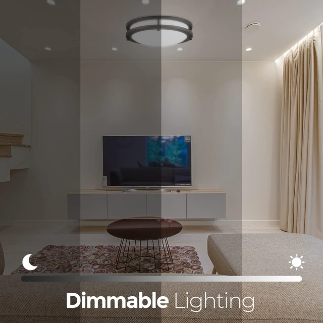 Alt view image 3 of 6 - Diodesy- 12 Inch Flush Mount Double Ring Ceiling Light Fixture Black Trim LED Lamp 3CCT 3000K/4000K/5000K Dimmable 20W 1500 Lumens for Hallway Kitchen Bathroom Bedroom Living Room ETL Listed
