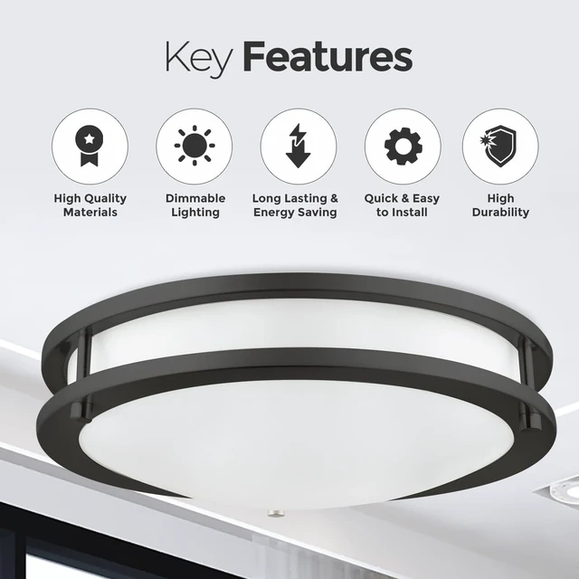 Alt view image 4 of 6 - Diodesy- 12 Inch Flush Mount Double Ring Ceiling Light Fixture Black Trim LED Lamp 3CCT 3000K/4000K/5000K Dimmable 20W 1500 Lumens for Hallway Kitchen Bathroom Bedroom Living Room ETL Listed