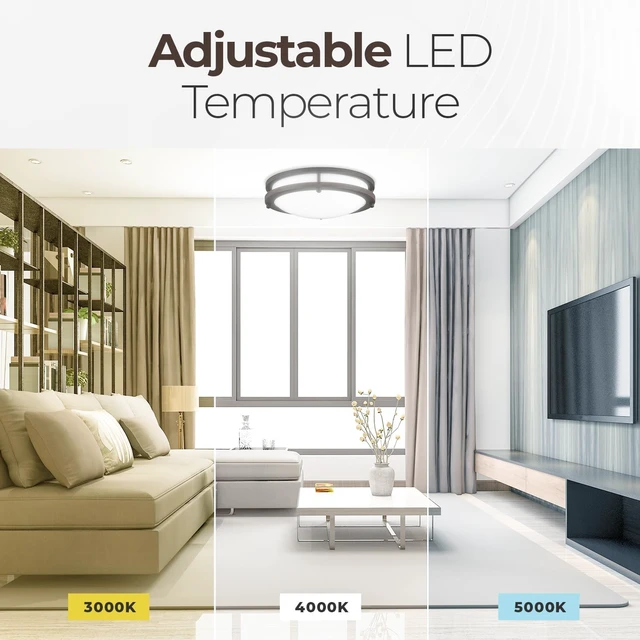 Alt view image 5 of 6 - Diodesy- 12 Inch Flush Mount Double Ring Ceiling Light Fixture Black Trim LED Lamp 3CCT 3000K/4000K/5000K Dimmable 20W 1500 Lumens for Hallway Kitchen Bathroom Bedroom Living Room ETL Listed