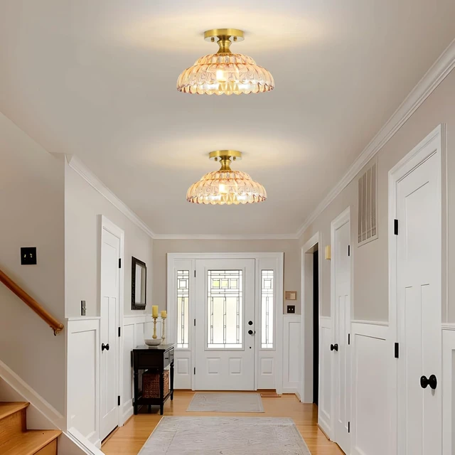 Alt view image 2 of 7 - 12 Inch Amber Semi Flush Mount Ceiling Light for Bedroom
