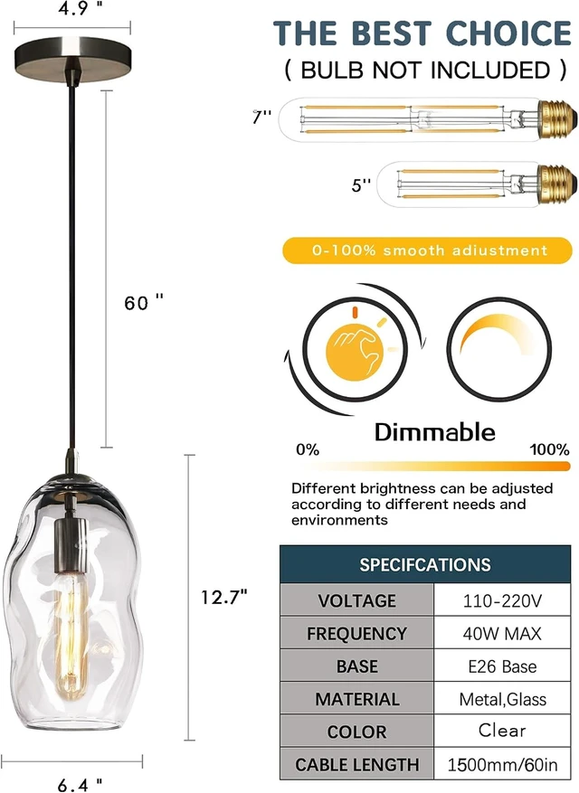 Alt view image 6 of 7 - CASAMOTION Modern Black Pendant Light Kitchen Island,Gunmetal,12" H
