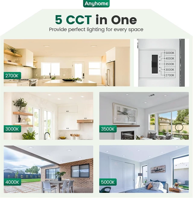 Alt view image 3 of 7 - 6 Inch Square Canless LED Recessed Lights,5CCT,6 Pack