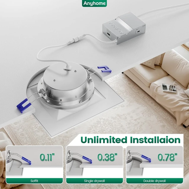 Alt view image 6 of 7 - 6 Inch Square Canless LED Recessed Lights,5CCT,6 Pack