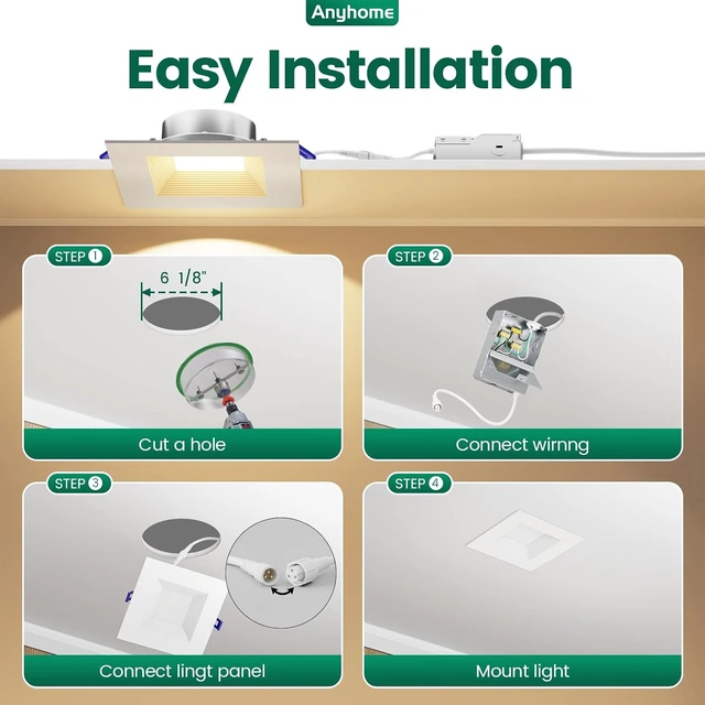 Alt view image 7 of 7 - 6 Inch Square Canless LED Recessed Lights,5CCT,6 Pack
