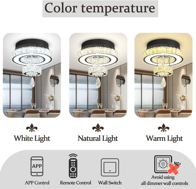 Alt view image 3 of 7 - Flashing God 12" Modern Crystal Chandeliers Flush Mount Ceiling Light Black Chandelier for Hallway LED Dimmable Mini Chandelier for Dining Room Living Room Bedroom