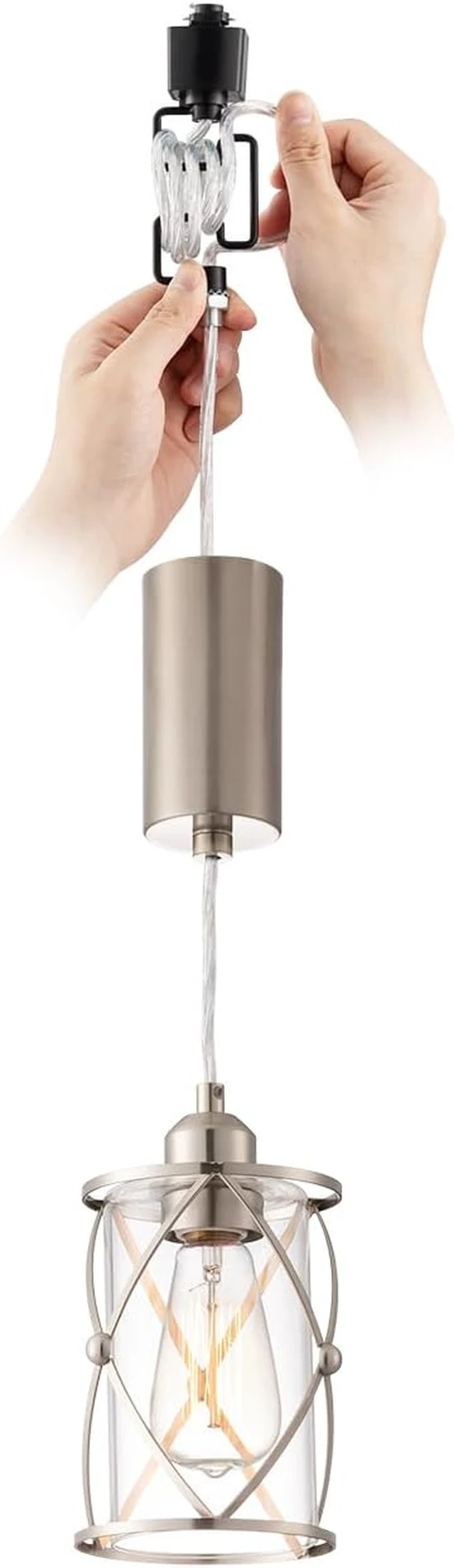 Main image of mirrea H-Type Brushed Nickel Track Lighting Pendant with Dotted Cage Clear Glass, Adjustable Hanging Light, E26 Socket 1 Pack