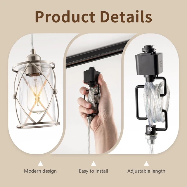 Alt view image 4 of 6 - mirrea H-Type Brushed Nickel Track Lighting Pendant with Dotted Cage Clear Glass, Adjustable Hanging Light, E26 Socket 1 Pack