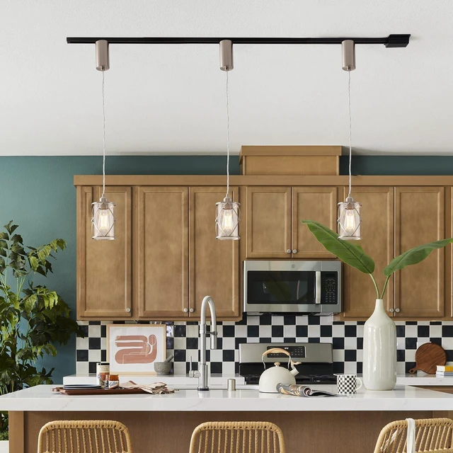Alt view image 5 of 6 - mirrea H-Type Brushed Nickel Track Lighting Pendant with Dotted Cage Clear Glass, Adjustable Hanging Light, E26 Socket 1 Pack